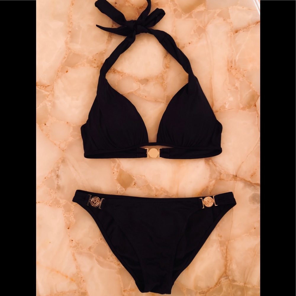 BCBG Black halter bikini with gold detail - Size S